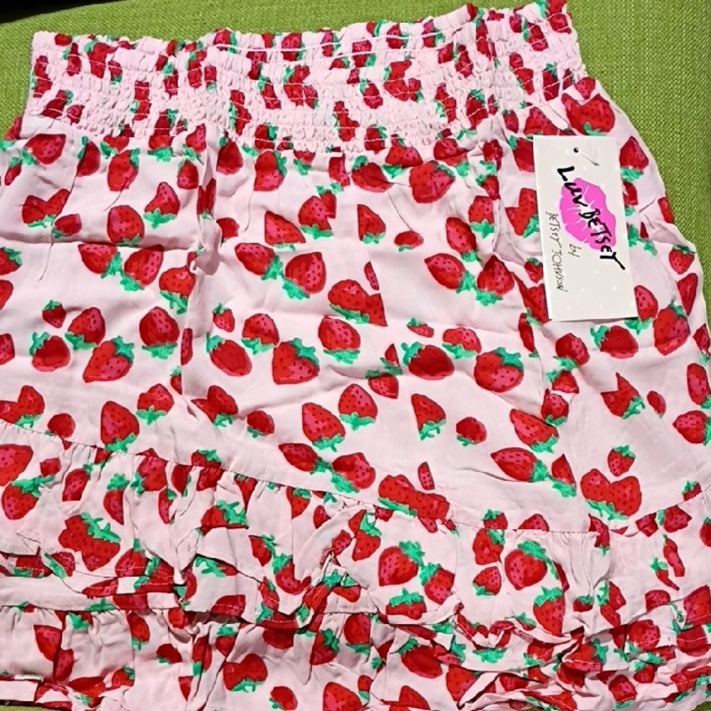 Betsey Johnson Pink Skirt Set with Red Strawberry Print - Picture 3 of 6